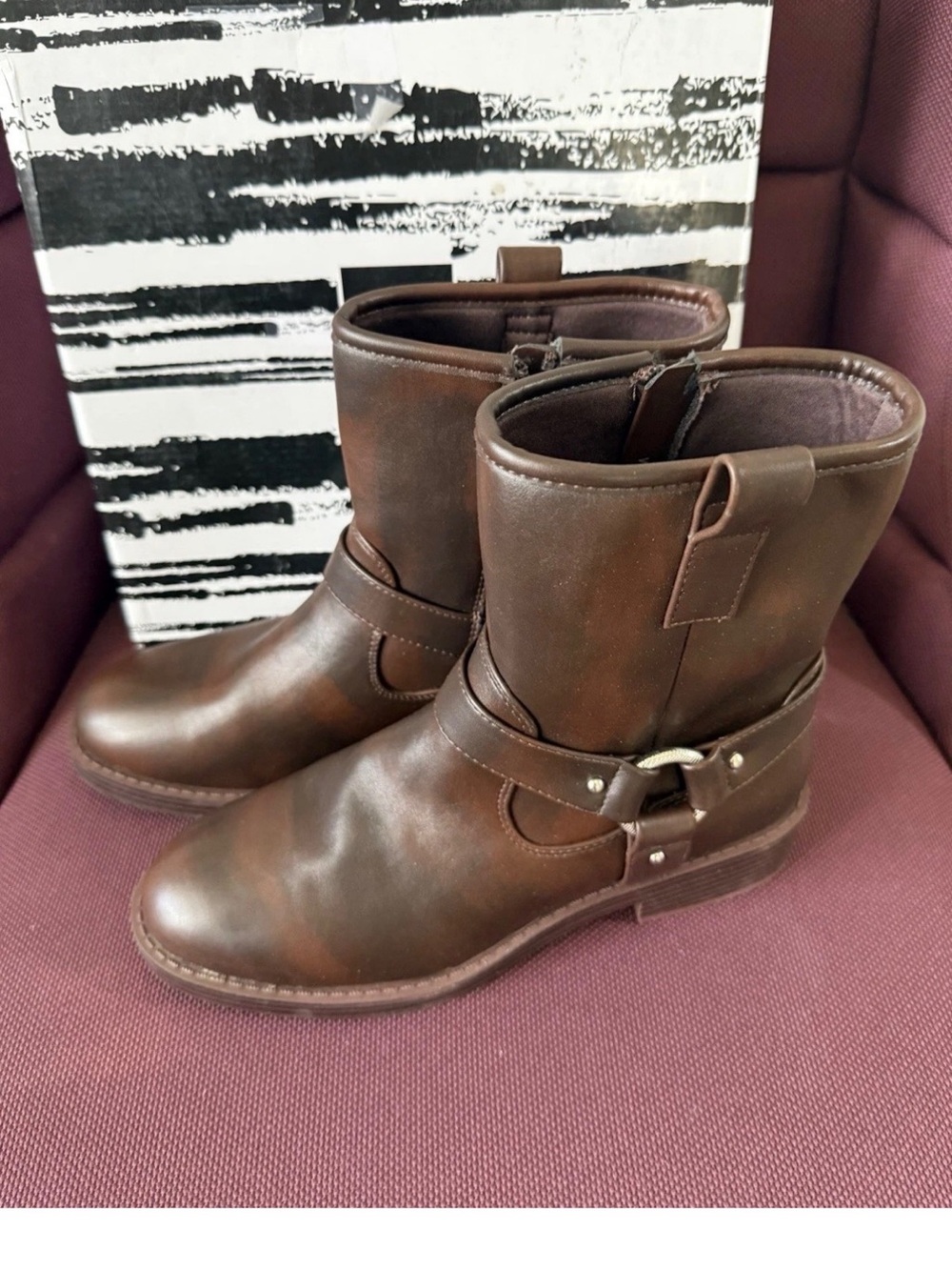 Dolce Vita Brown Leather Harness Ankle Booties